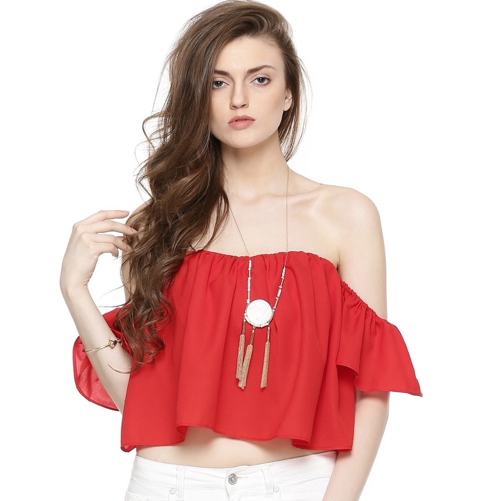 Noble Faith red off shoulder bardot top